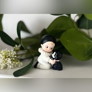 Vintage Figurine 1984 Enesco Porcelain Pierrot and Cat Figurine Collection 2.75"